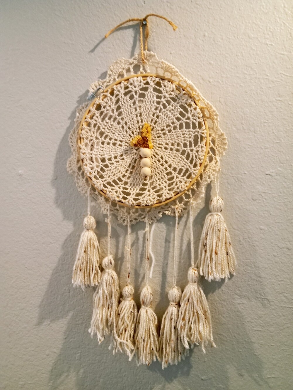 Hand Crafted Cream Crochet Dreamcatcher with Tassels